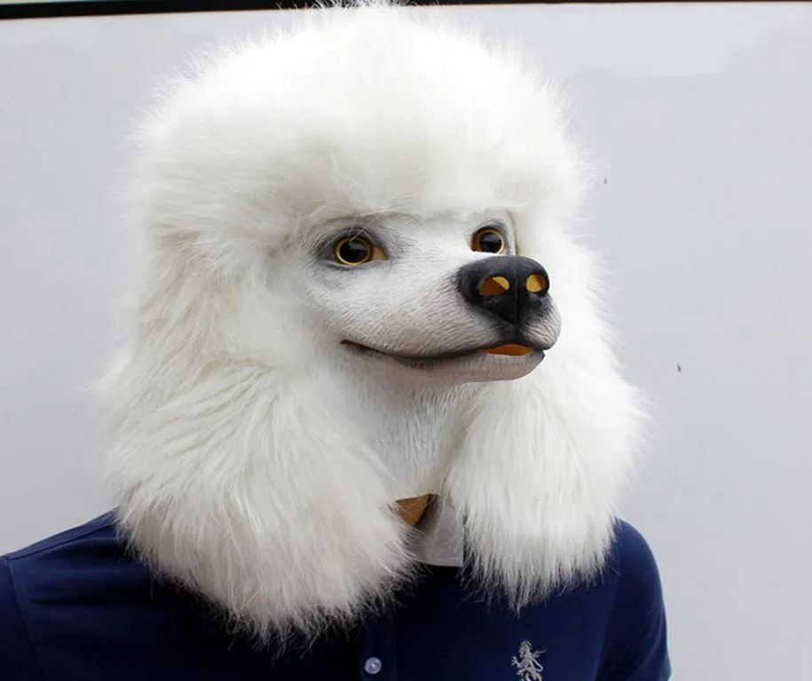 Top Grade grappige witte poedelhondmasker Halloween latex hond vol hoofd dieren fancy jurk kerst kostuum maskers volwassen cosplay fancy8981498