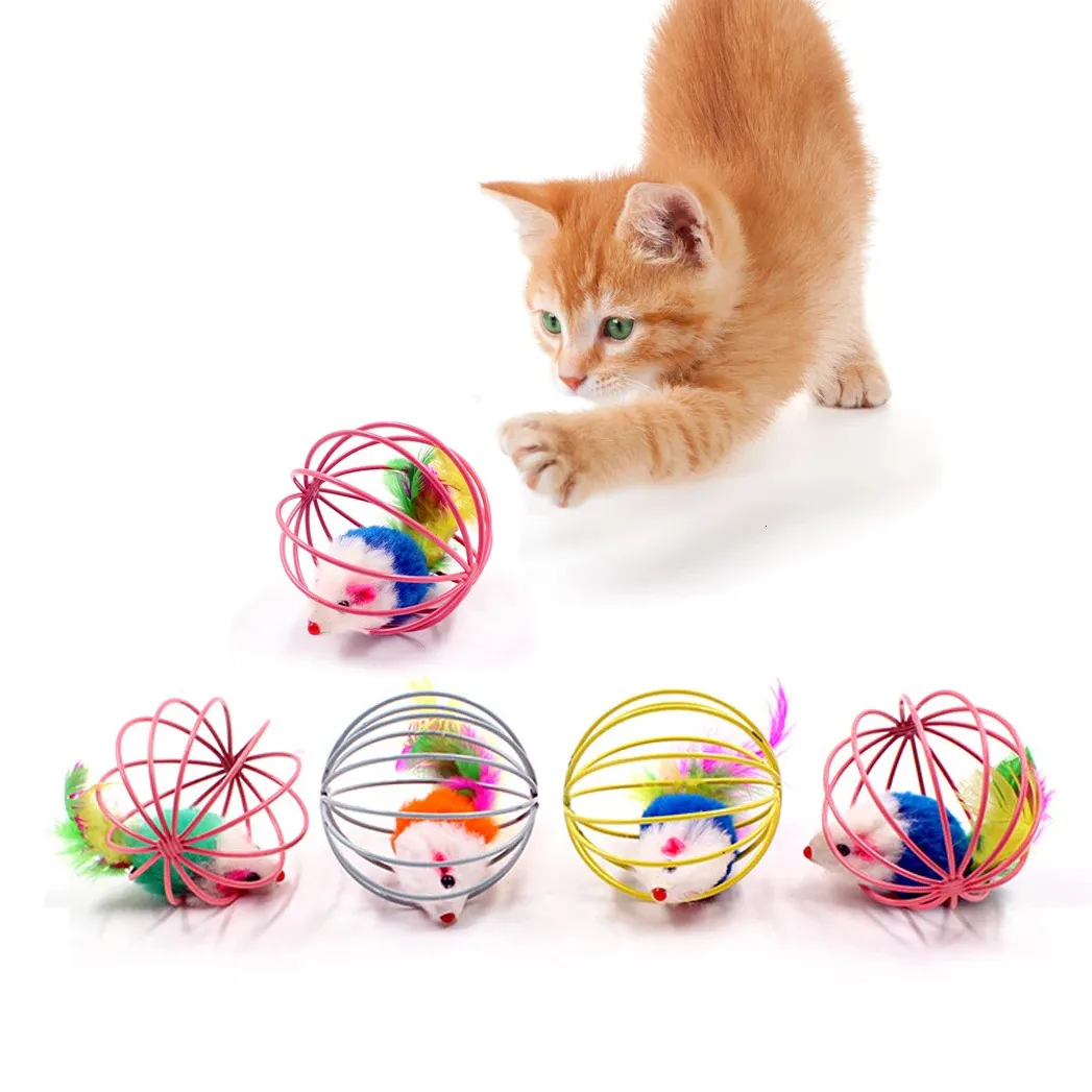 1pc chat jouet bâton plume bague avec une cloche de souris jouets en plastique artificiel coloré