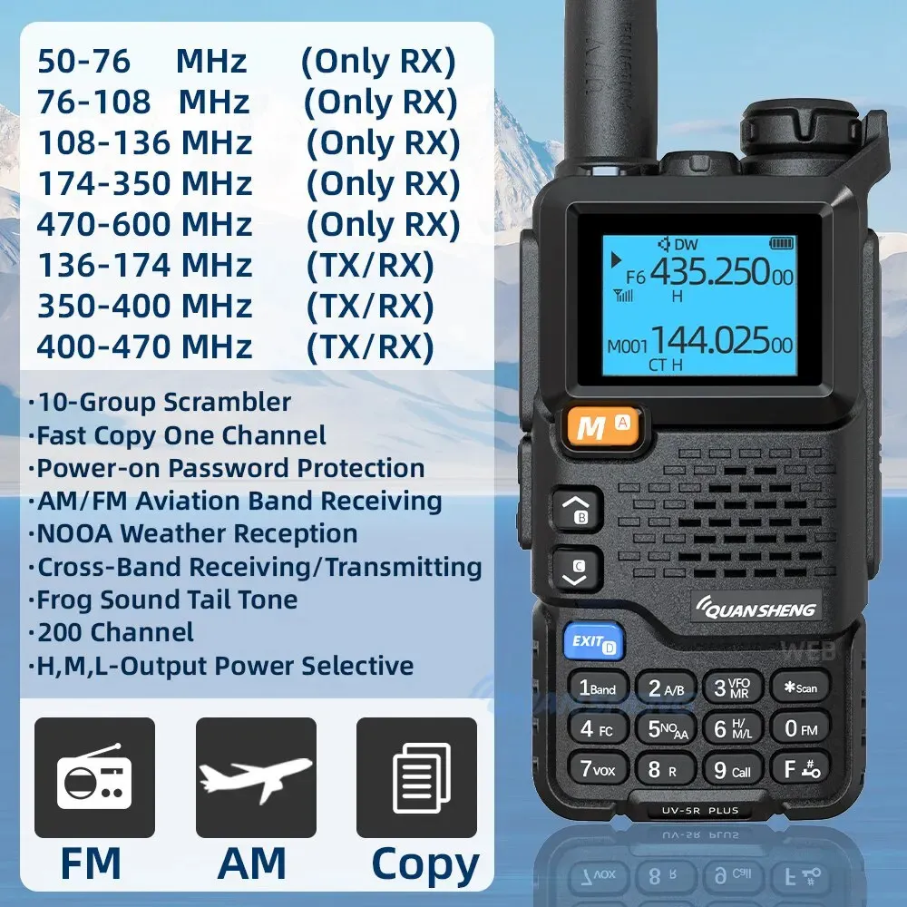 Quansheng UV 5R Plus Walkie Talkie Portable Am FM Two Way Radio Commutator VHF Station K5 Receiver Ham Wireless Set Long Range 240430