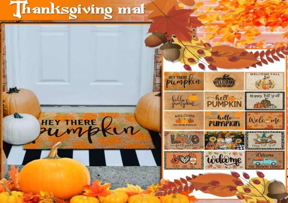 Décoration de fête 2 paillassons de Thanksgiving 40x60cm maison automne automne nain tapis de porte d'entrée tapis ornements de sol année 2022 cadeaux 1452629