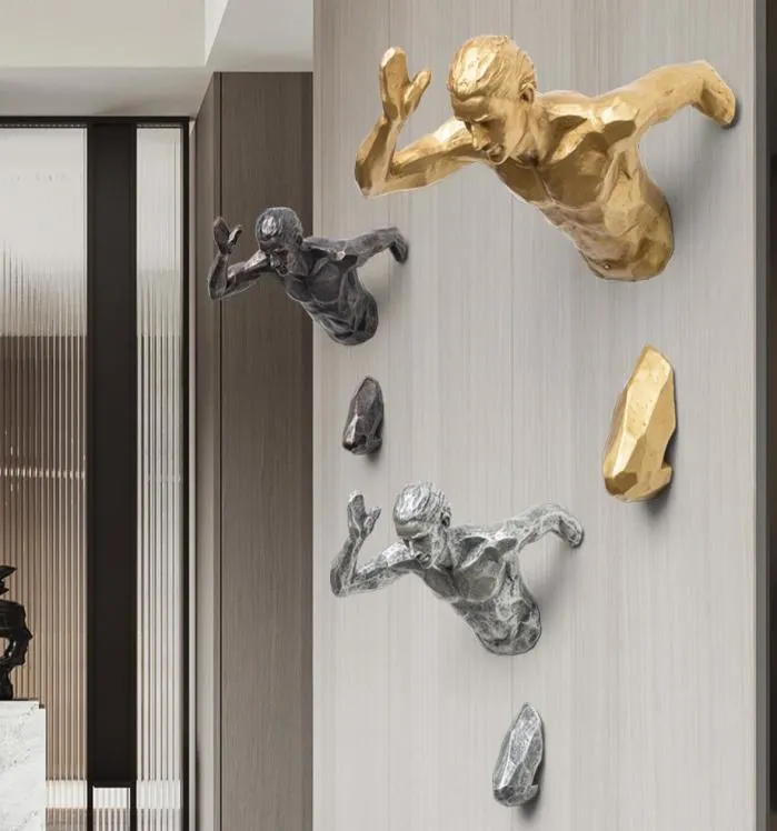 Creative Sculpture Running Man Racing Against Time Fgurine Wall Decoration Emboss 3D Figurer Heminredning Vägg hängande prydnad T2006482499