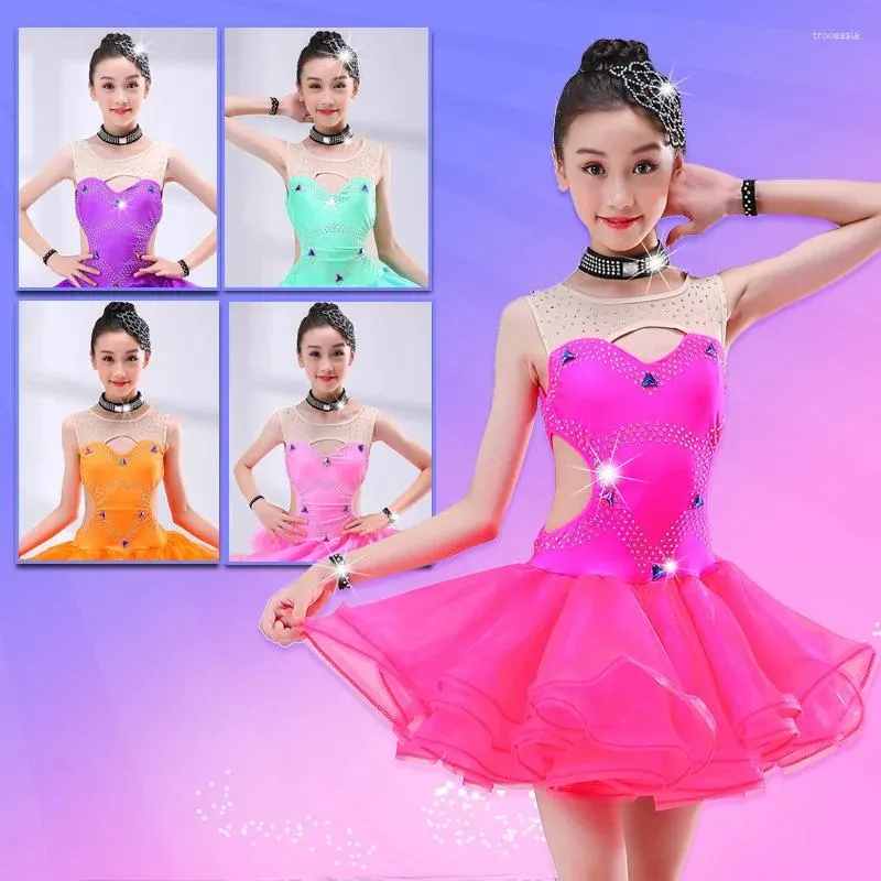 Scene Wear Girl Latin Dance Rumba Samba Clothing Girls Salsa Dresses Costumes Kid's Ballroom Dressing Chinese Folk Dancing