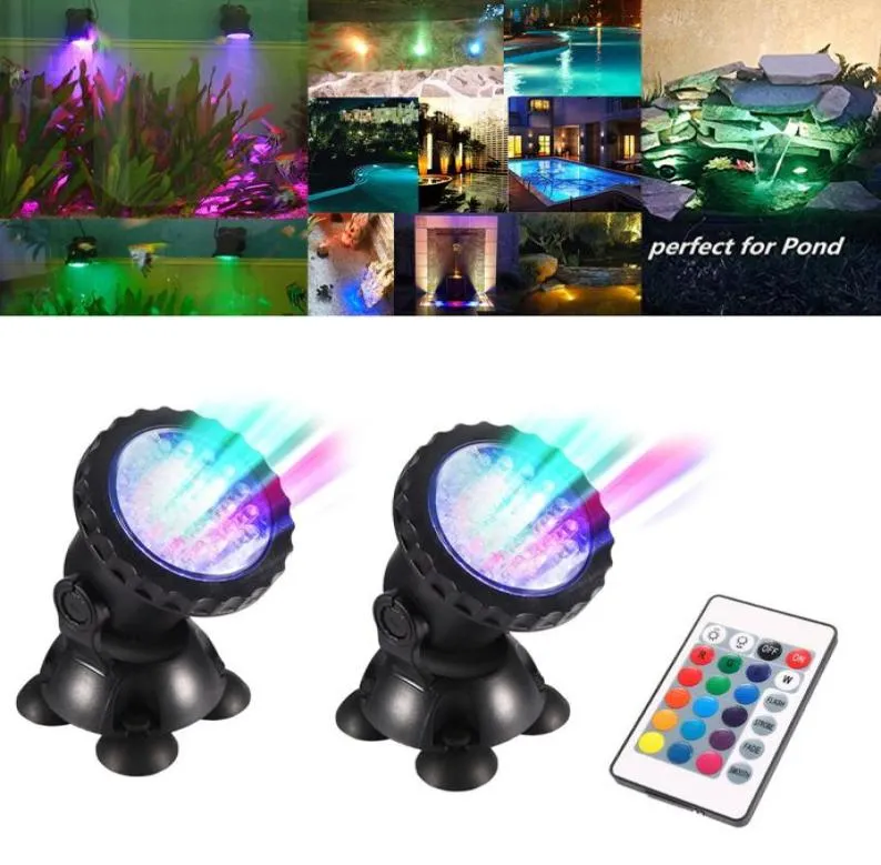 LED Aquarium Light Set 2 Lichter RGB 72 LEDs Fischtank Unterwasser -Rampenlicht Fernbedienung Schwimmbad Gartenteich Lampe D25 Y20095591772