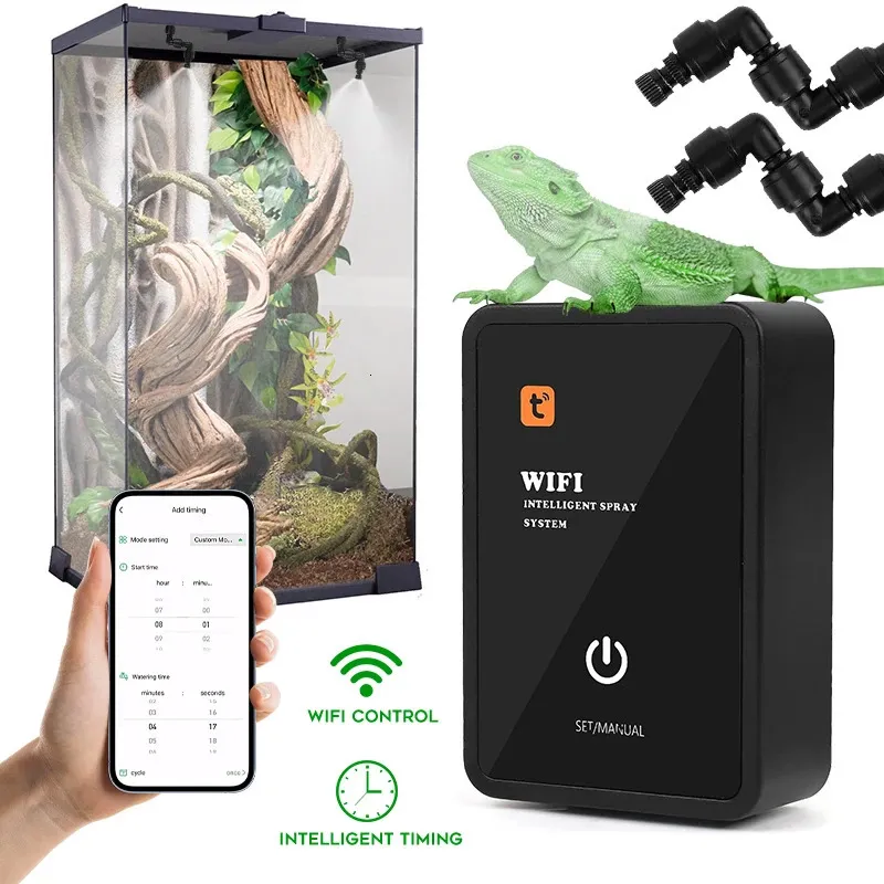 WiFiアプリ制御インテリジェント爬虫類スプレー加湿器熱帯雨林スプレーシステムガラスコンテナスプレー調整済みノズル240422