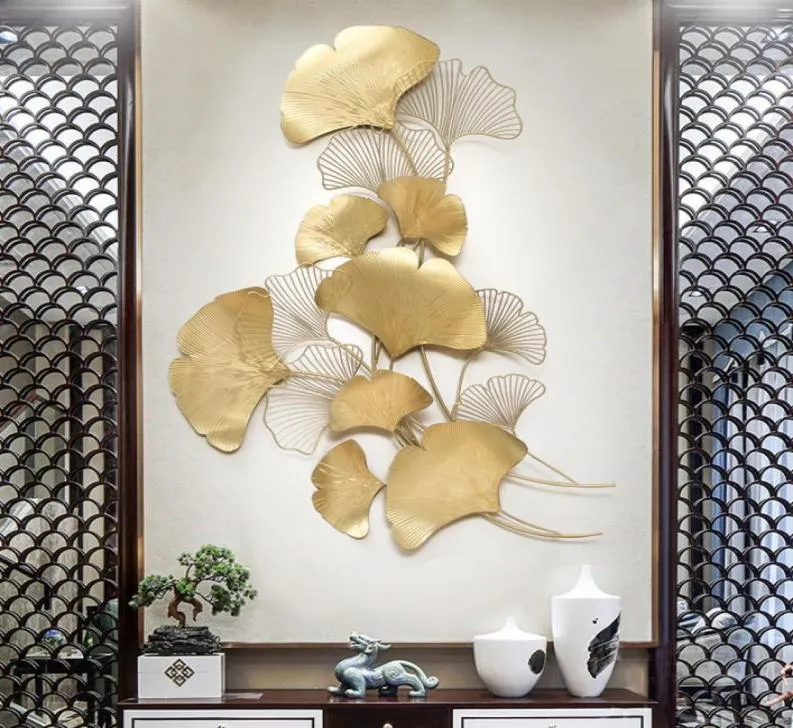 Moderne luxe smeedijzeren muur hangende ginkgo blad ambachten decoratie huis achtergrond muur sticker veranda muurschildering accessoires l174989999