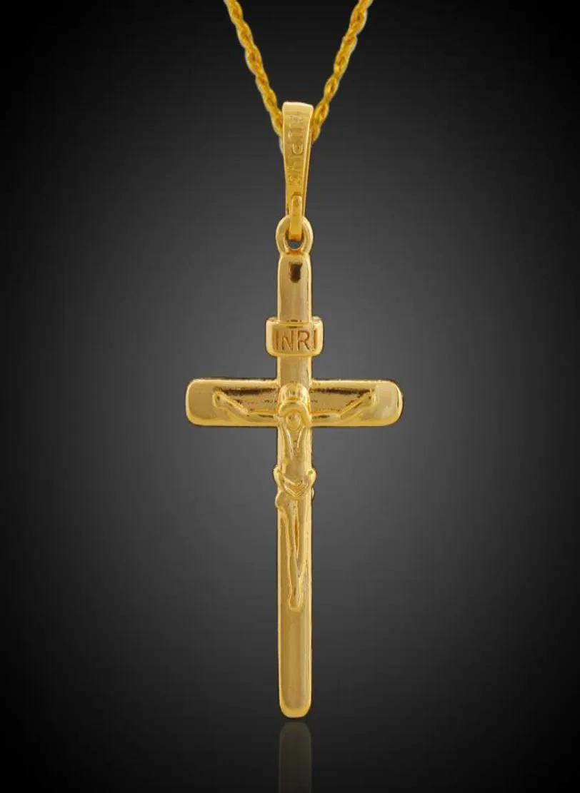 Klasyczna biżuteria Jezus wisiorek 18k żółte złoto wypełnione krucyfiksem łańcucha 1010990
