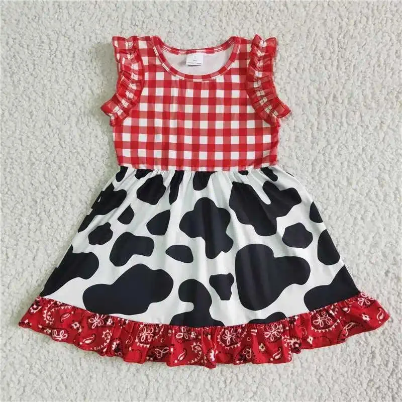 Clothing Sets Cow Printed Short Sleeve Dresses Kids Wholesale Girls No MOQ Designer Clothes Little