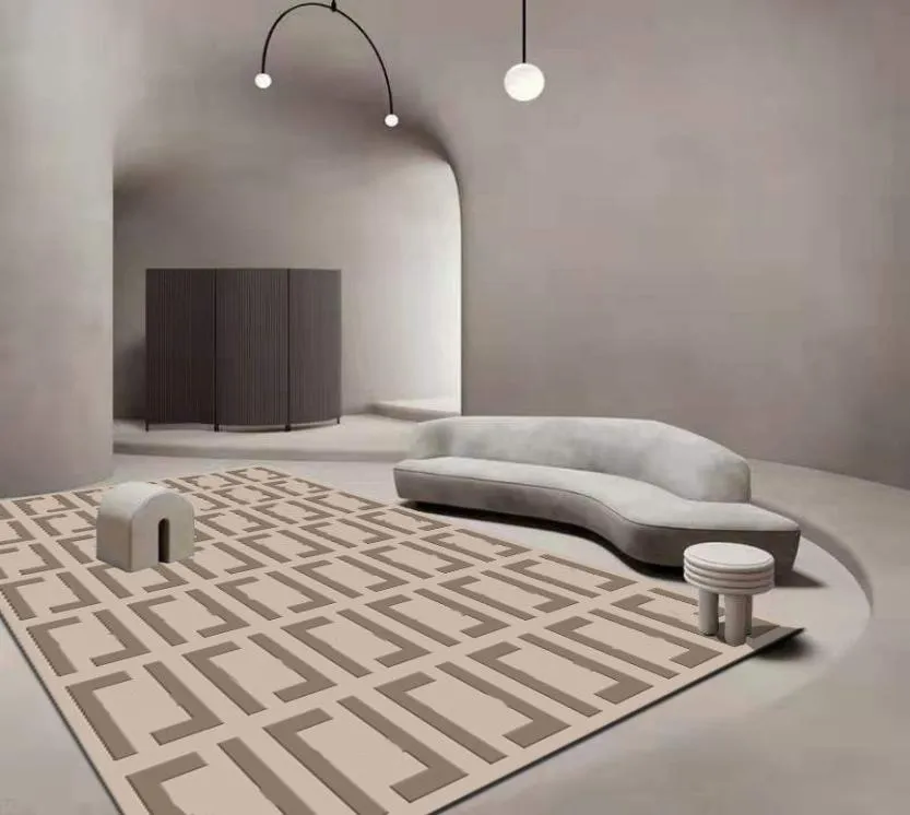 Alfombra de la sala de estar Luxury Modern Grey Negro Geométrica Alfombra para la mesa de café de la mesa de dormitorio Rugs6257583
