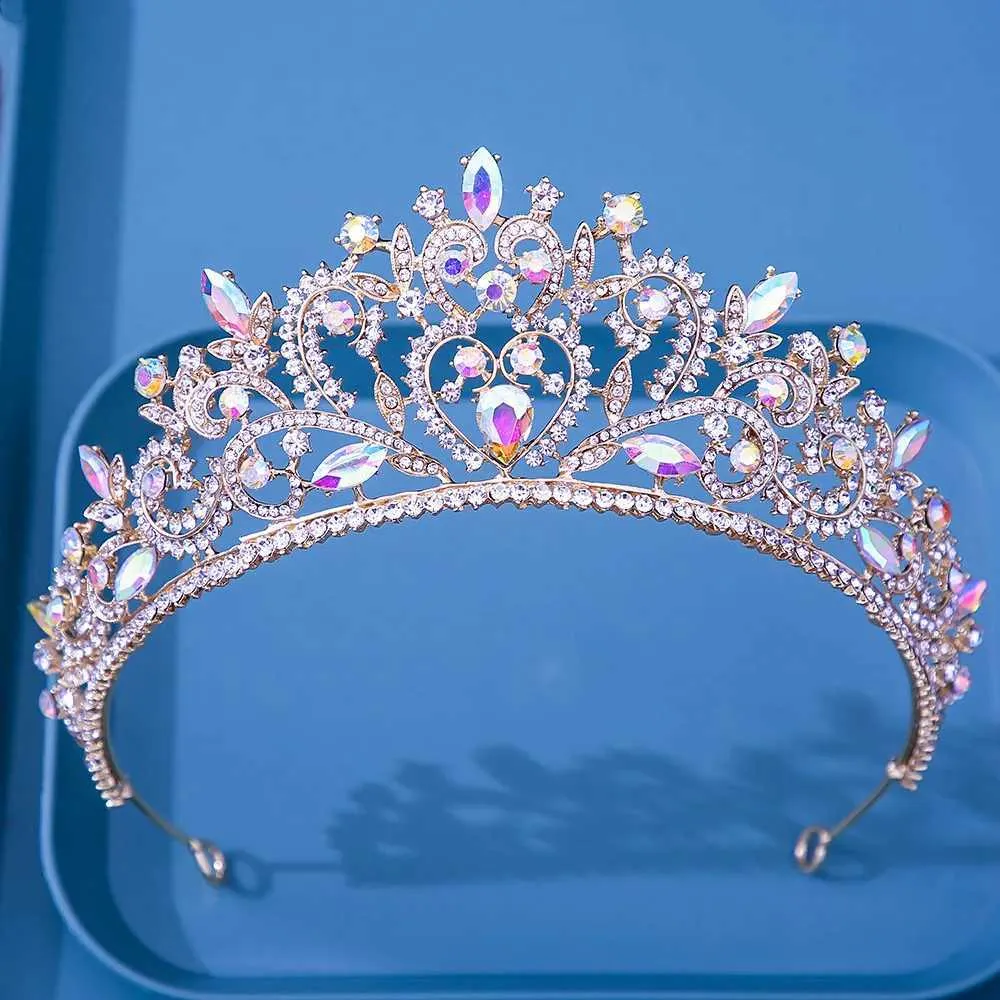 Tiaras lyx ab crystal blommor tiara krona för kvinnor bröllop fest gåva flickor drottning brud brud vatten dropp krona hår smycken