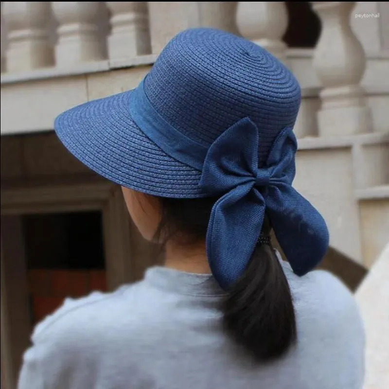 Wide Brim Hats 2024 Sunhat Big Bow Floppy Summer For Women Beach Panama Straw Bucket Hat Sun Protection Visor Femme Cap