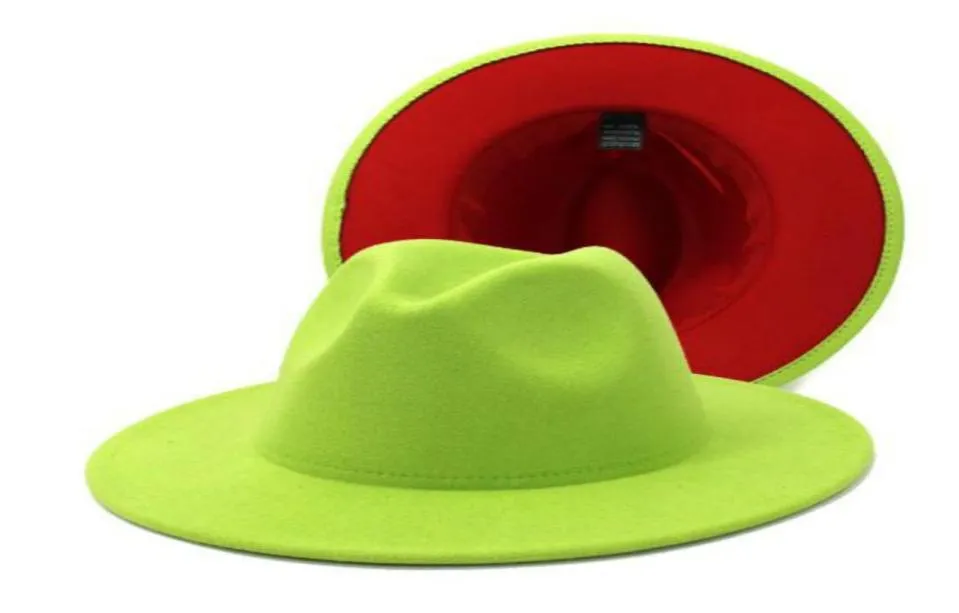 Yeni klasik iki tonlu keçe fedoras şapkası erkekler için kadınlar yapay yün karışımı caz kapağı geniş brim kilise derbi düz şapka 10pcslot7266237