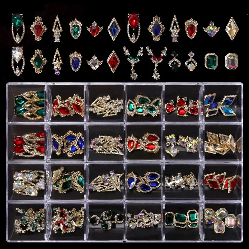 Luxury Nail Art Rhinestones Kit 3D Alloy Charmms Gems Crystal Decorations Diamonds Diy Jewelry Manicure Acessórios 240426