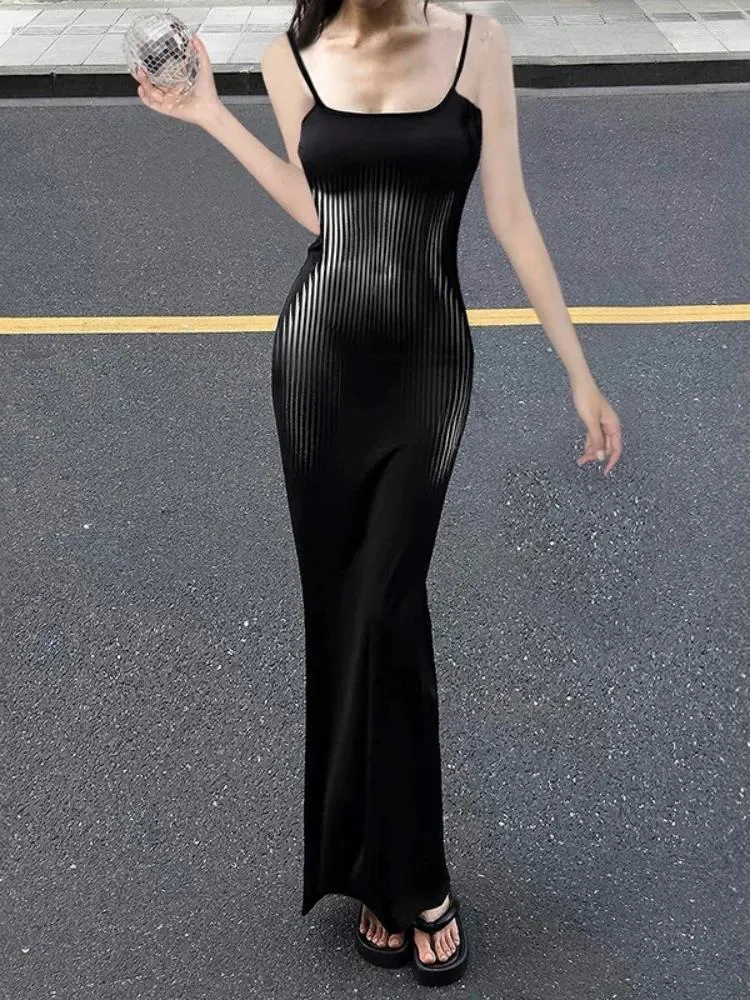 Casual jurken zwarte lange jurk voor vrouwen 3D printen Vestidos de mujer spaghetti riemen sexi nachtclub outfit een stuk y2k kleding