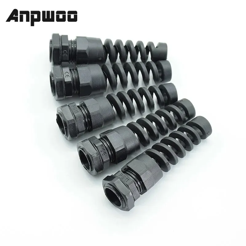 5pcs IP68 Waterproof M12 PG7/PG9/PG11 Cable Gland Connector Plastic Flex Spiral Strain Relief Protector For 3.5-6mm Wire Thread