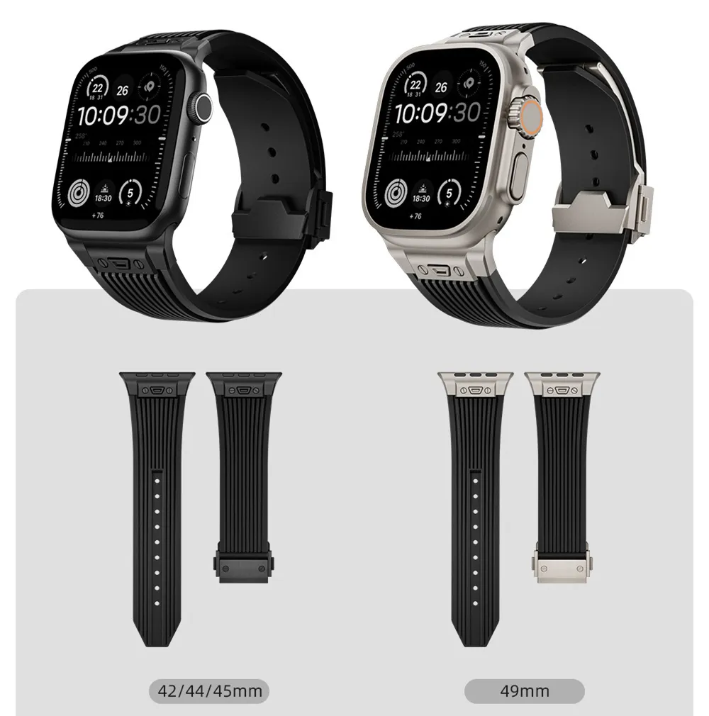 高級シリコンストラップバンドスチールバックルブレスレットウォッチバンド用アップルウォッチ3 4 5 6 7 8 9 IWATCH 42mm 44mm 45mm 49mmウルトラバンドストラップ