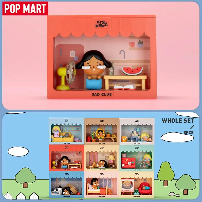 Pop Mart Crybaby Sad Club Series Scene Set av Molly 1 st/8st Popmart Blind Box Anime Action Figure Söt figur Cry Baby 240422