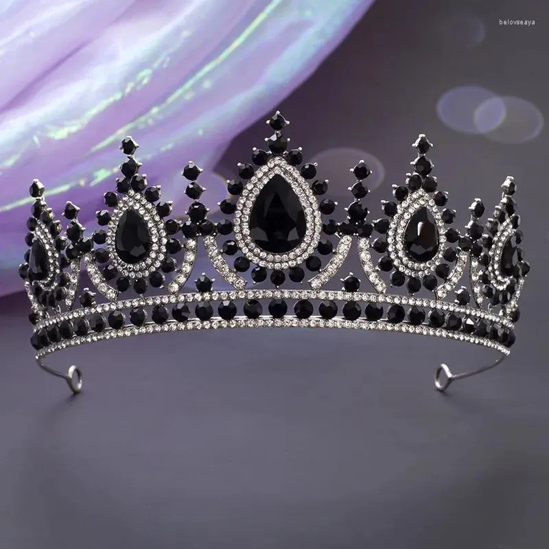 Clipes de cabelo barroco casamento de cristal preto tiara nobre shinestone bidal tiaras coroa concurso de diadema acessórios de noiva