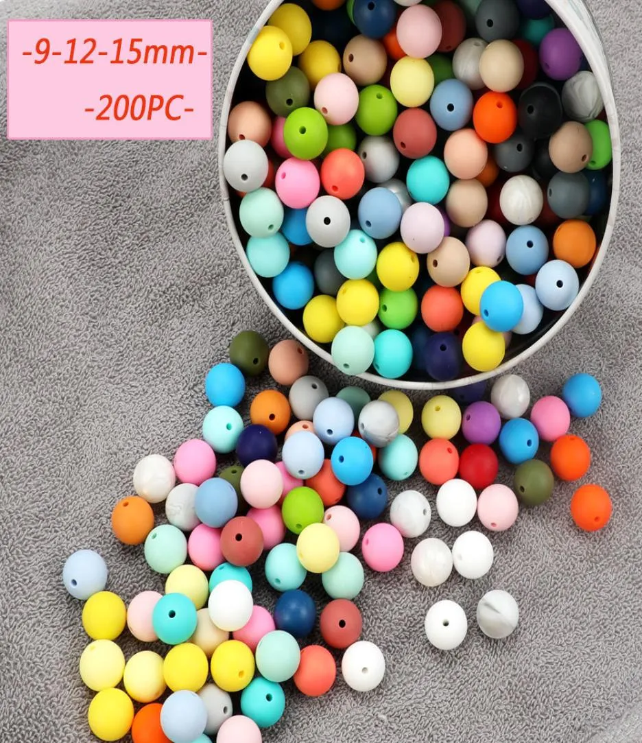 Tyryhu 200pc Perles de silicone 9 mm 12 mm 15 mm de qualité alimentaire Silicone bébé dentition jouet mâches de sucette