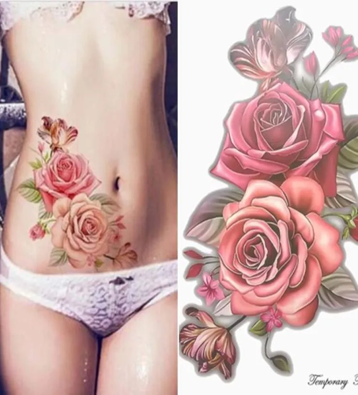 Trucco falsi tatuaggi temporanei adesivi per fiori di rosa tatuaggio di spalla impermeabile donna grande flash tatuaggio di bellezza su body9377685