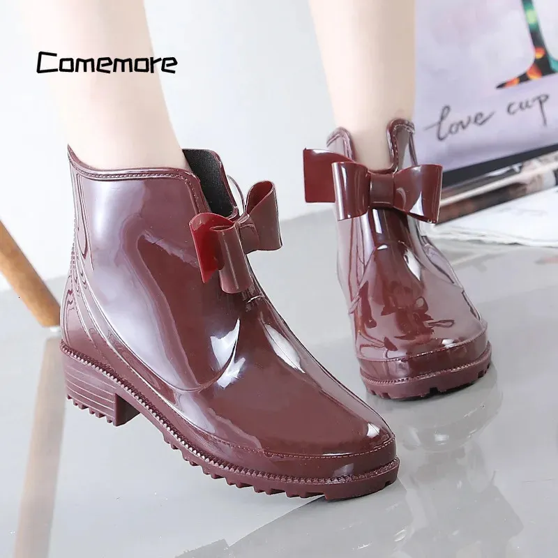 Comemore moda kaymaz kadın su ayakkabıları düşük topuk kısa ovalar Galoshes Gumboots Moda Kadınlar Kauçuk Yağmur Botları 42 240428