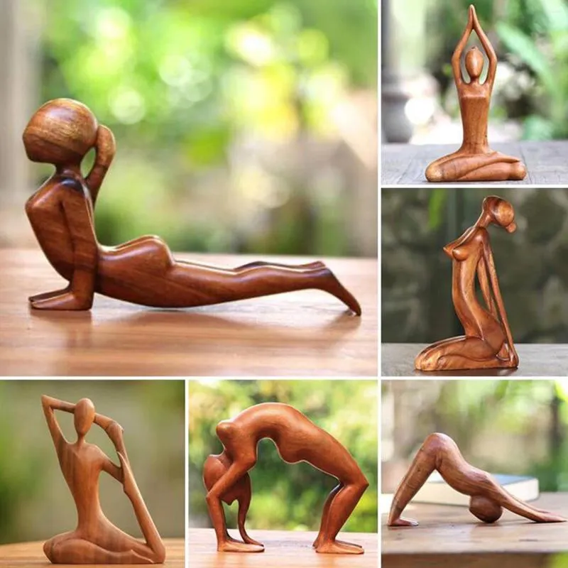 Dekorative Figuren Yoga Körper Holz Textur Statue Schnitzgymnastik Liebhaber Harzdekoration Handwerk Skulptur Mädchen Wohnkultur