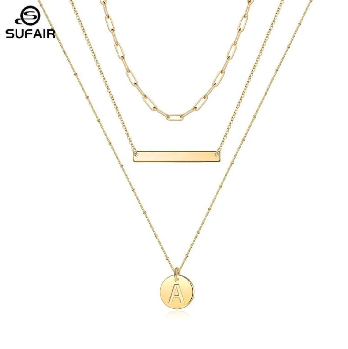 Chains Sufair Layered Disc Initial Charm Necklace For Women 14K Gold Filled Paperclip Chain Bar Letter Pendant Jewelry9813943