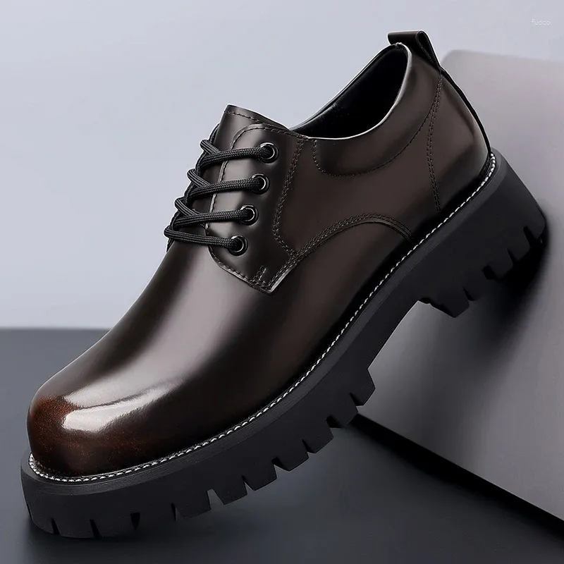 Sapatos casuais britânicos homem preto escritório vestido de couro planos de couro dividido 2024 sola de borracha de vaca