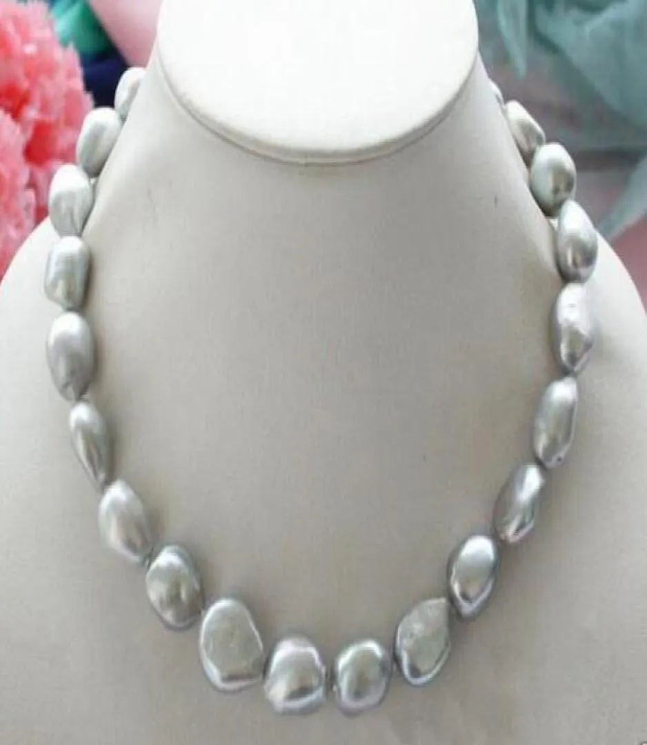 Collier de perle d'eau douce et gris argenté authentique 910 mm argenté 18quot932288