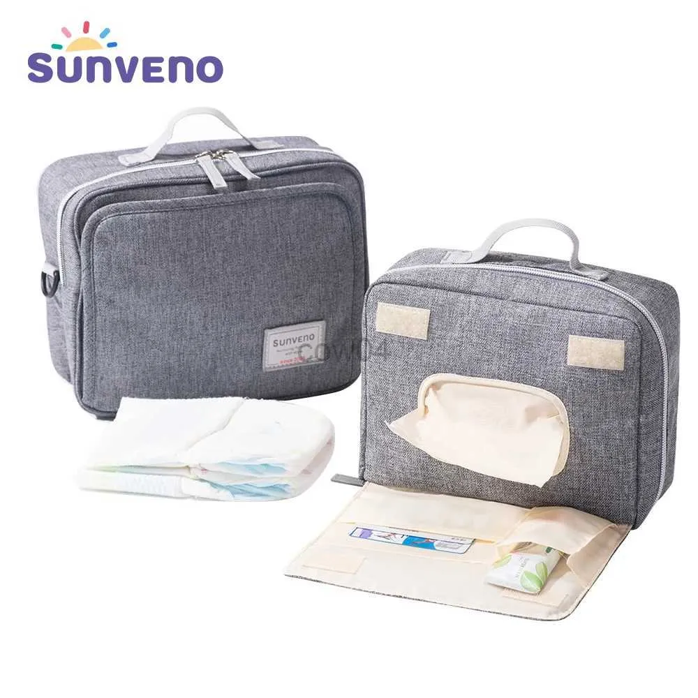 おむつバッグSunveno Baby Diaper Bags Maternity Bag for使い捨てのファッションプリント濡れたおむつ用のおむつ2サイズD240429用ウェットドライおむつバッグ