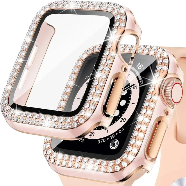 Bling Glass+крышка для Apple Watch Case 45 мм 41 мм 40 мм 44 мм 42 мм 38 мм алмазной бампер+Scrector Series Iwatch 7 9 8 5 6 SE