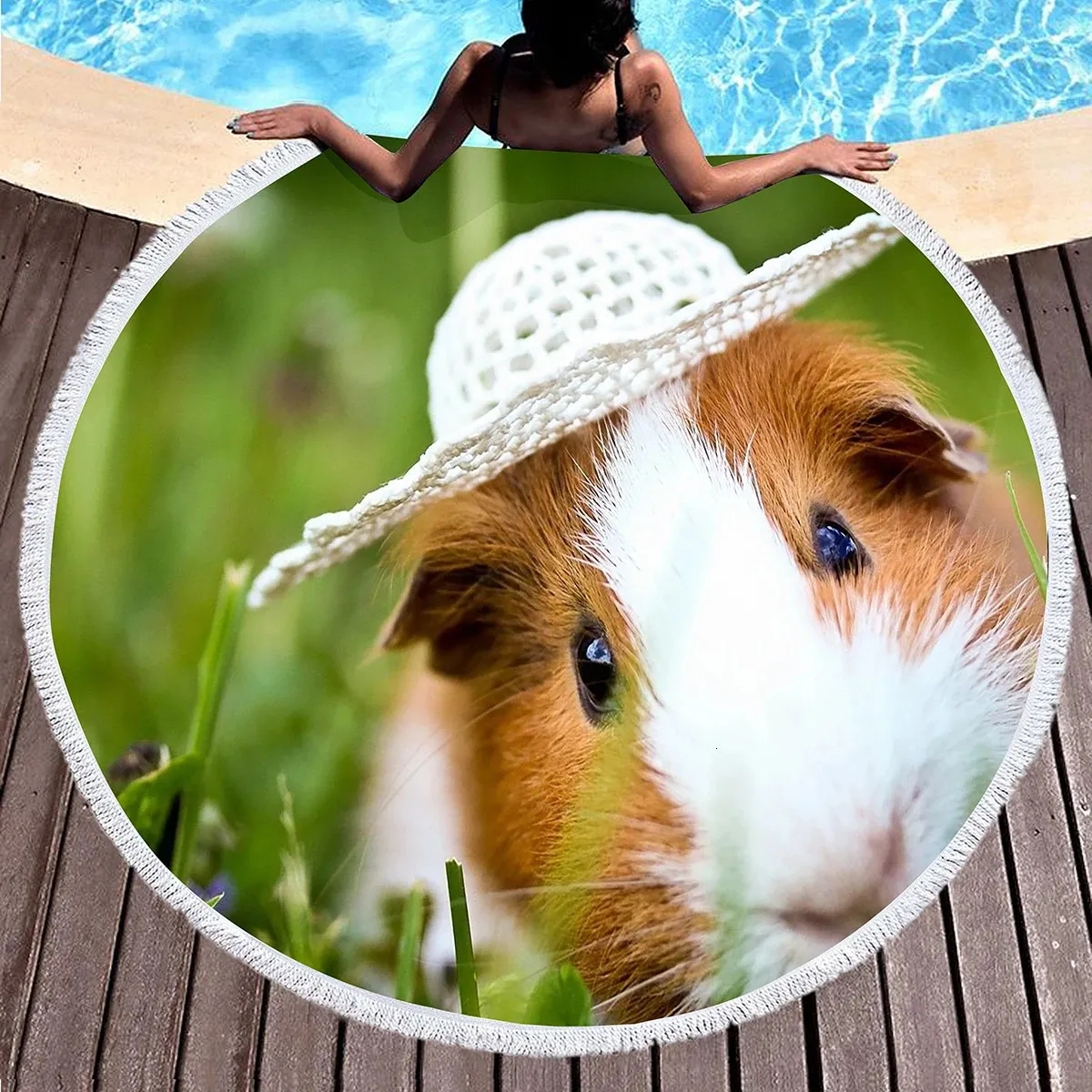 Leuke cavia ronde strand handdoeken olyester zandbestendige sjaal stranddekensoft absorberende snelle droge zwembad handdoek picknickmat 240422