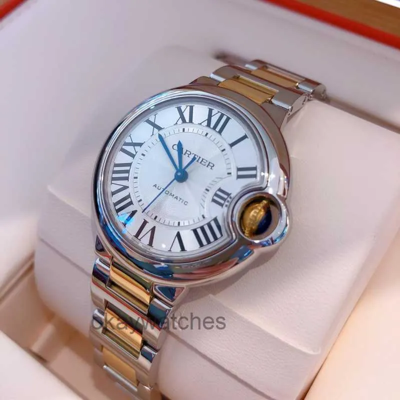 Unisex Dials Automatyczne zegarki robocze Carter New Blue Balloon Series 33 mm Mechanical Room Gold Women Watch W2BB0002