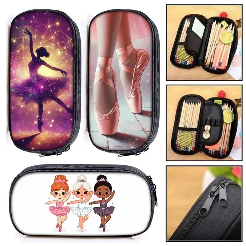 Sacs de cosmétiques Ballet Joulet Dancing Girls Dance Dancer Print Crayon Sac Enfants Boîte de papeterie Boîte à école