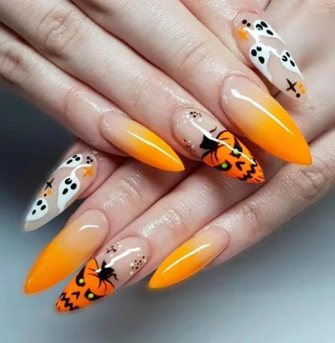 Valse nagels 24 -stks afneembare midlengte Stiletto Halloween -stijl Fake Full Cover Diy Nail Tips Druk op met lijm3212840