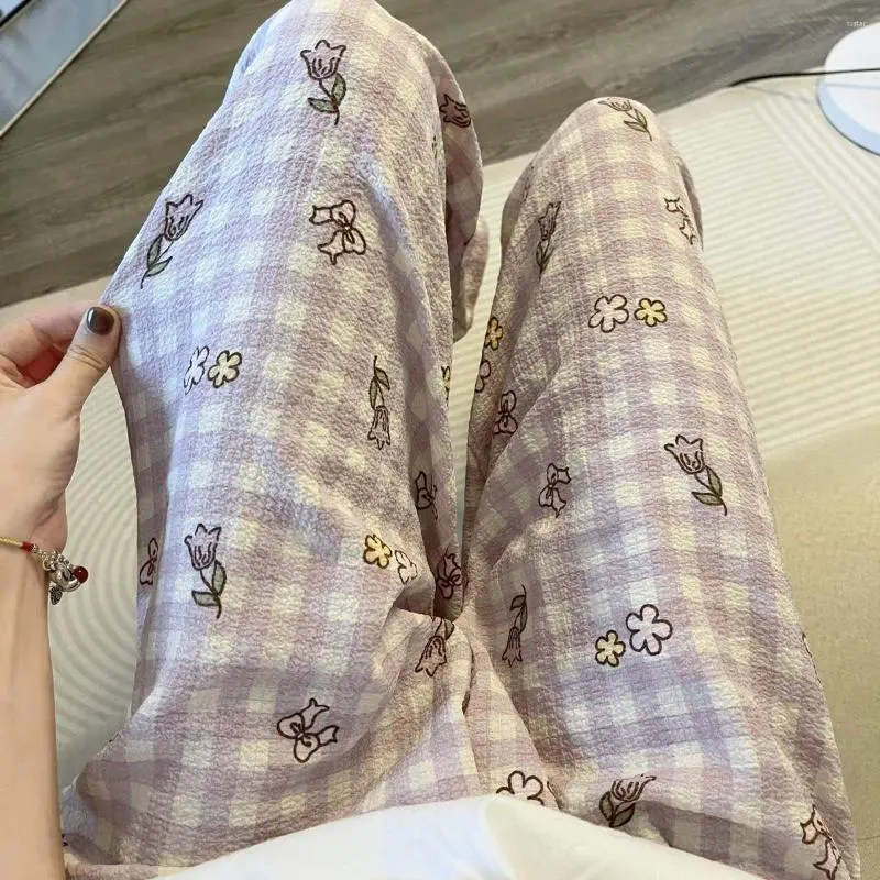 Pantaloni da pigiama a quadri da donna per donne che dormono in stile coreano alla caviglia estate lunghezza per dormire abiti per la casa