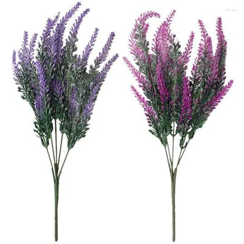 Fiori decorativi lavanda plastica artificiale Provenza romantica bouquet viola con foglie verdi Decorazione del tavolo da casa