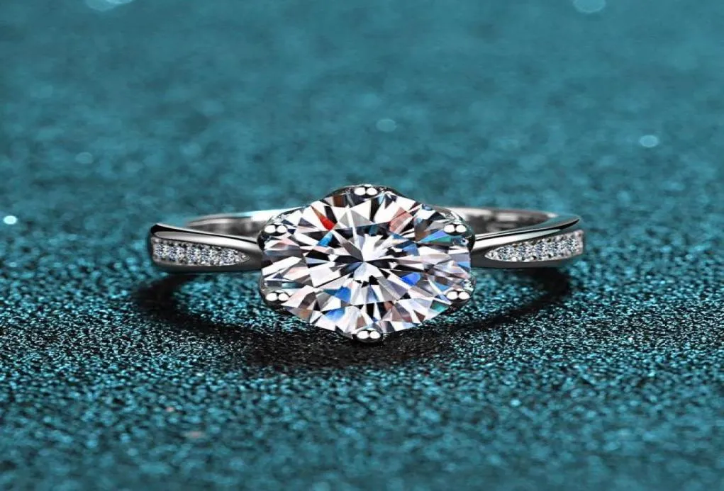 Ringos de cluster, qualidade da qualidade 925 prata Excelente corte 3 ct redond redondo diamante testcolor moissanite anel para mulheres jóias de noivado2072567