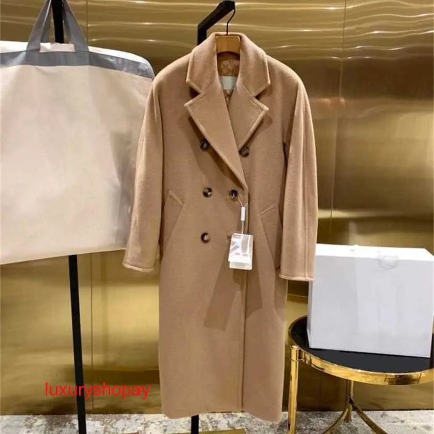 Maxmaras Womens Wrap Toat Coat Camel Coats Coats Tang Jings в том же стиле Zui Niuqiang Goods 2024 Winter MAX101801 Двойная грудь средней длины кашемиро