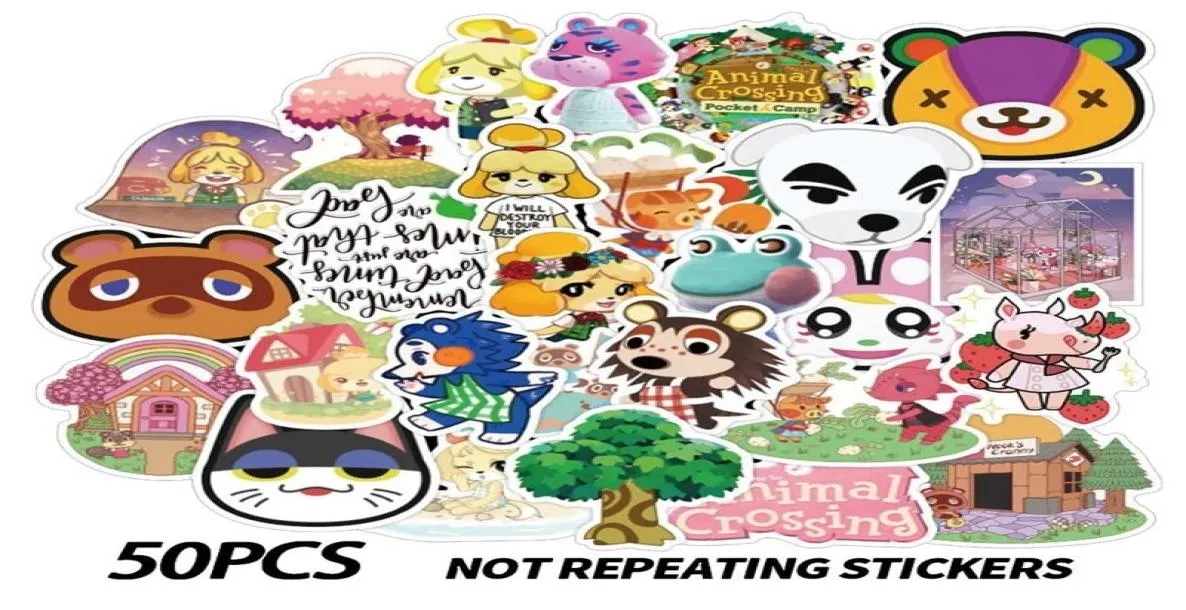 50pcslot Animal Crossing Aufkleber Netter Anime wasserdichtes Cartoon -Aufkleber für Wasserflaschen Laptop Telefon Casekateboardlug7600263