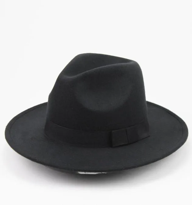 Kapelusz z filcowym wełny unisex z wstążką stylowe jazzowe czapki Fedora szerokie brzegi klasyczne solidne czapkę trilby dla mężczyzn i kobiet9881985