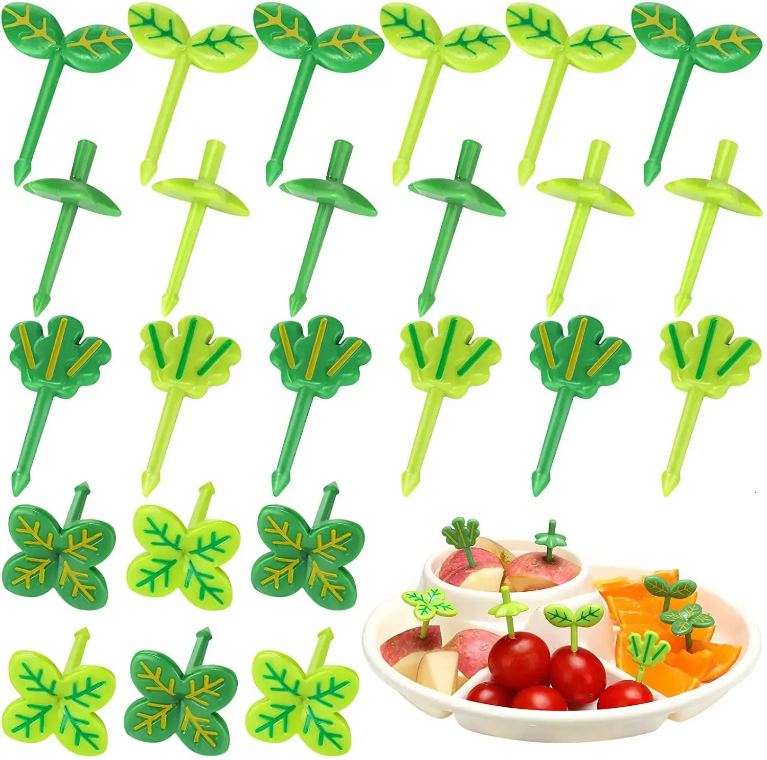 8pcs Fruit Fork Nokałaink Fourleaf Clover Plastikowy dekoracja pudełko na lunch bento wybiera deser akcesoria 240422