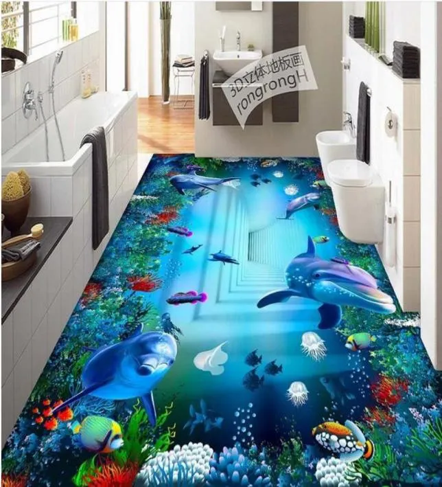 Po 3D Piso de piso 3D Wallpaperocean World Sala de estar de baño Corredor de la sala de estar 3D PVC Autoadhesivo Mural4512921