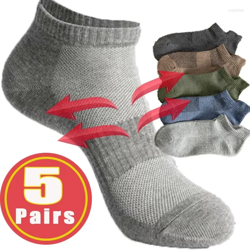 Herrstrumpor 5 par Män högkvalitativ besättnings Ankel Casual Sports Sock Soft Summer Breattable Women's Low Cut Cotton for Man