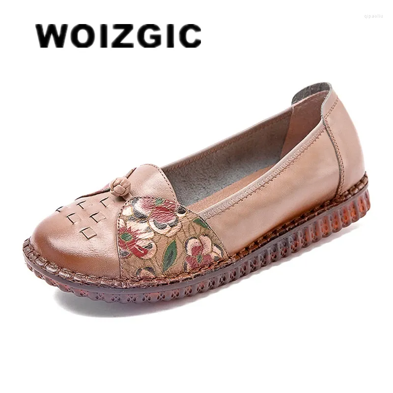 Casual schoenen Woizgic dames moeder vrouwelijke dames echte lederen flats platform loafers niet -slip op bloemen zachte plus maat 42 43