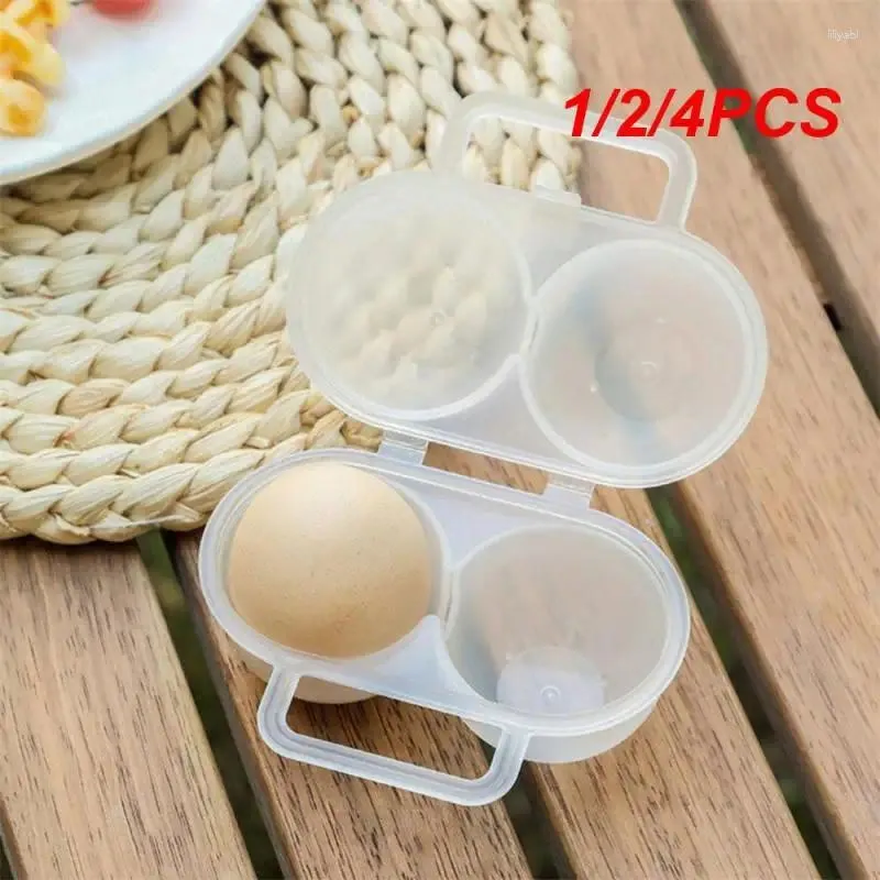 Bouteilles de rangement 1/2 / 4pcs Oeuf Boîte à œufs Porte-distributeurs en plastique portable pour boîtier avec poignée fixe Oeufs de pique-nique de camping extérieur