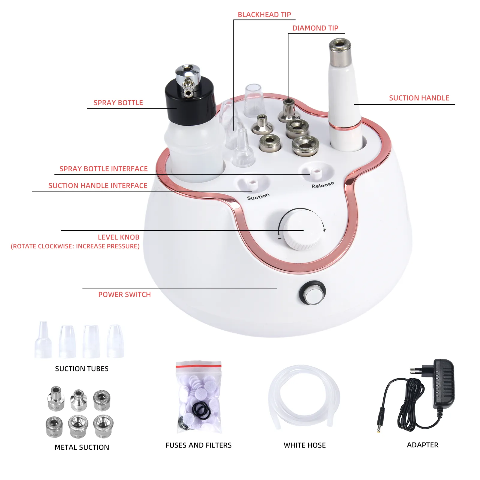 Professionell ansiktshudskala Microdermabrasion Machine Vakuumsugvatten Diamond Microdermabrasion Machine