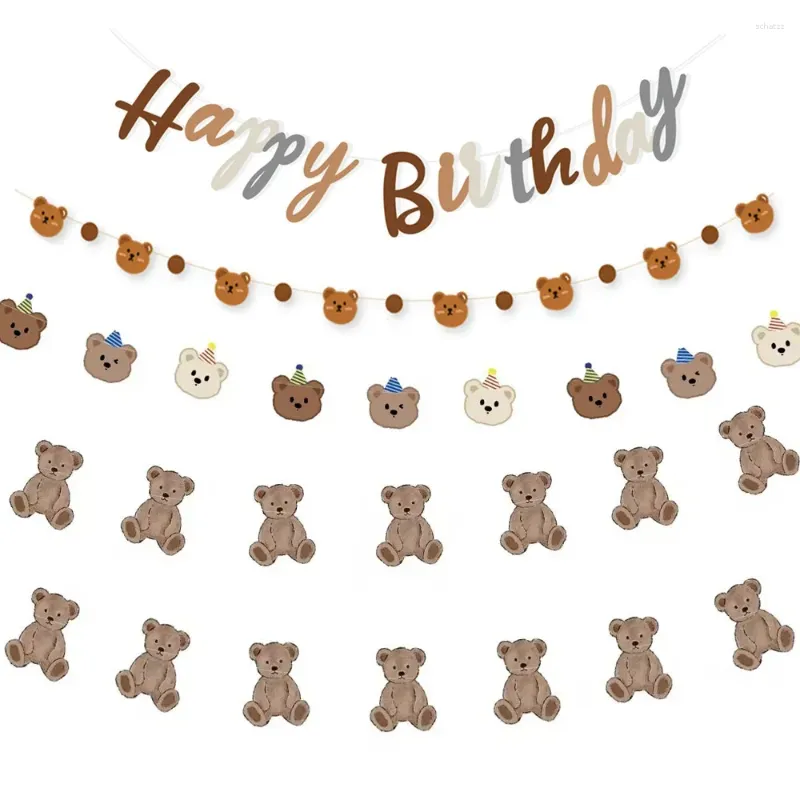 Décoration de fête 1set 2,5m Mignon Bear Garland Cartoon Banners Joyeux anniversaire pour les fournitures sur le thème des enfants