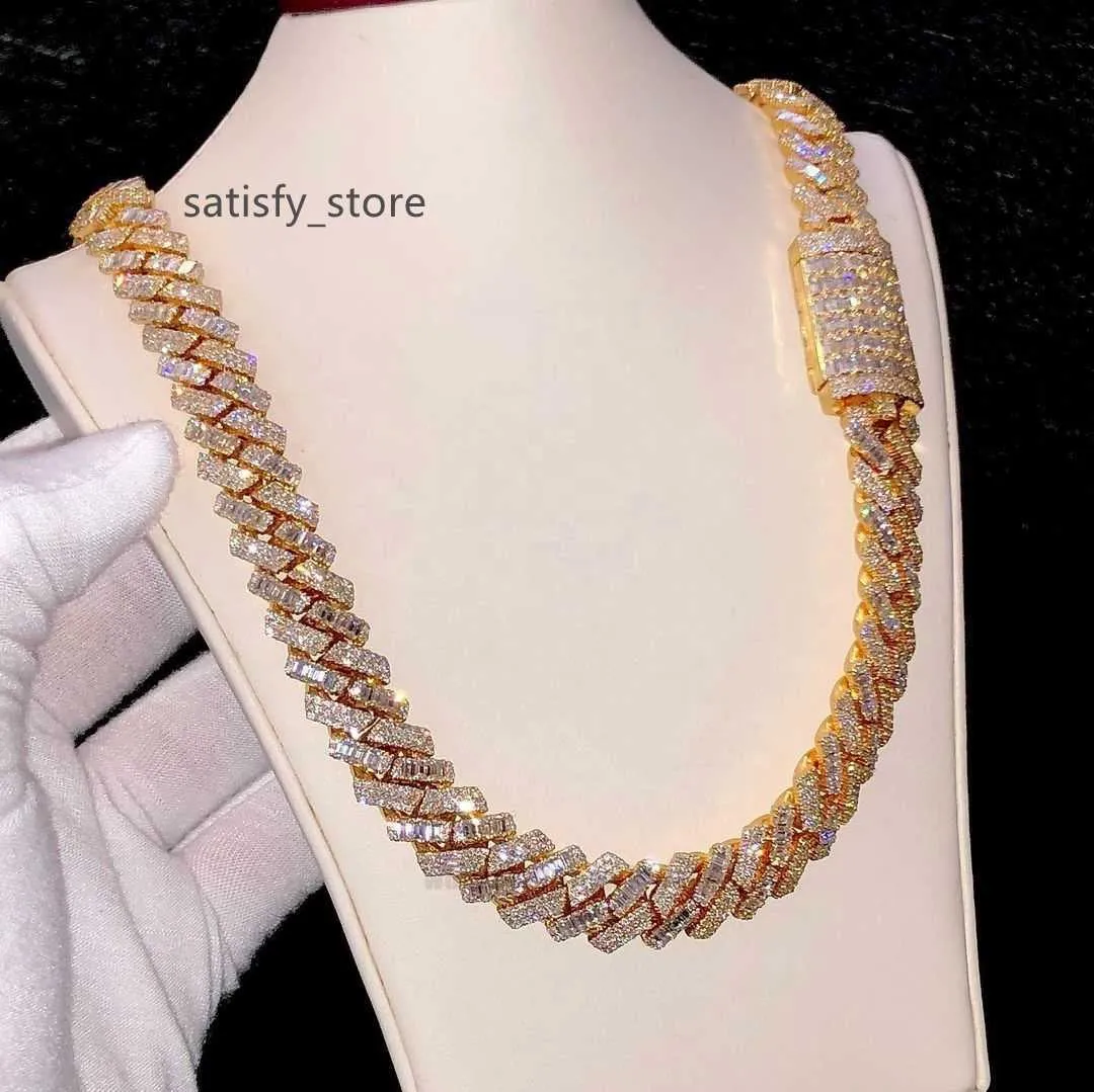 BUSSDOWNown Luxury Mix Cut Chain hiphop Chain 13mm oro oro Baguette certificato rotonde rotonde glinata Moissanite Miami Cuban Collana