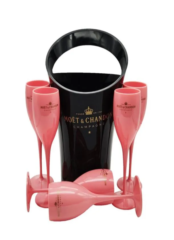 Moet Chandon Black Ice Bucket and Pink Wine Glass Acrylic Gobletsシャンパングラスウェディングバーパーティーボトルクーラー3000ml6550141