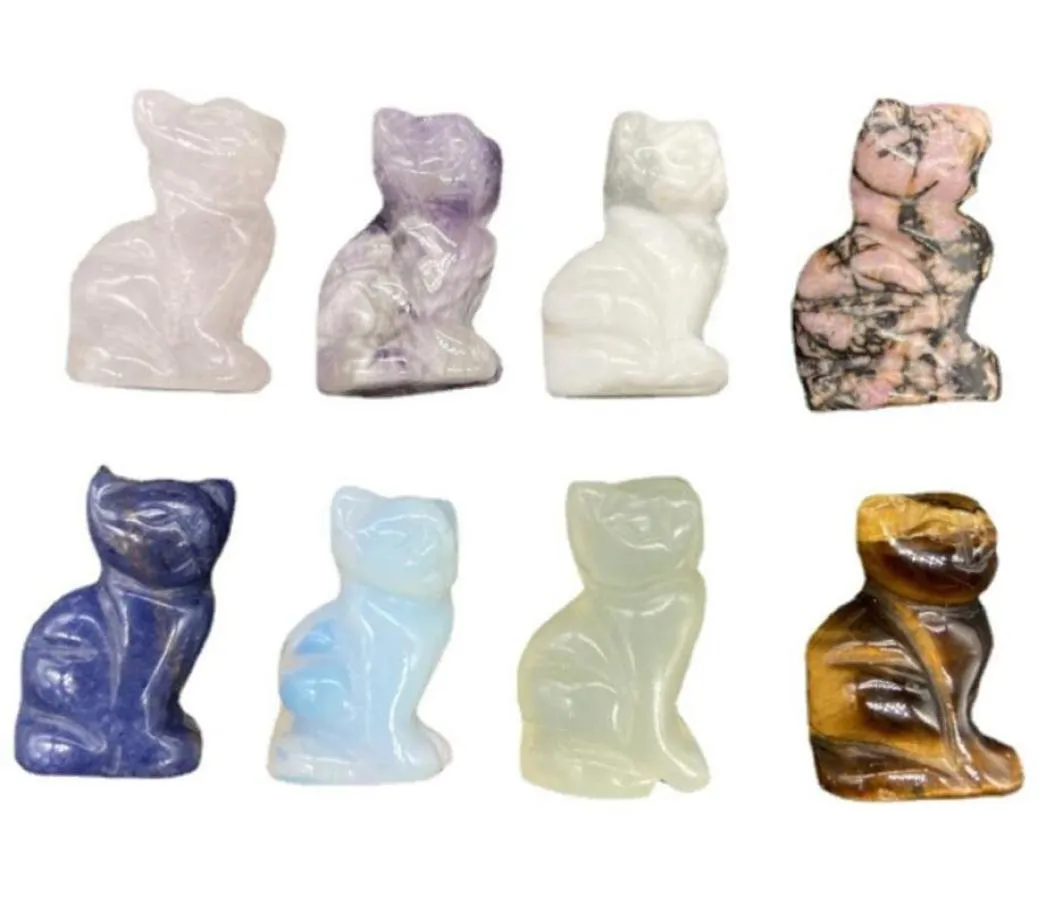 Cała impreza przychylność naturalna kieszonkowa kieszonkowa rzeźbiona Lucky Cat Crystals Healing Stones Figury Kolekcje 15 cali pokój Deco6887367